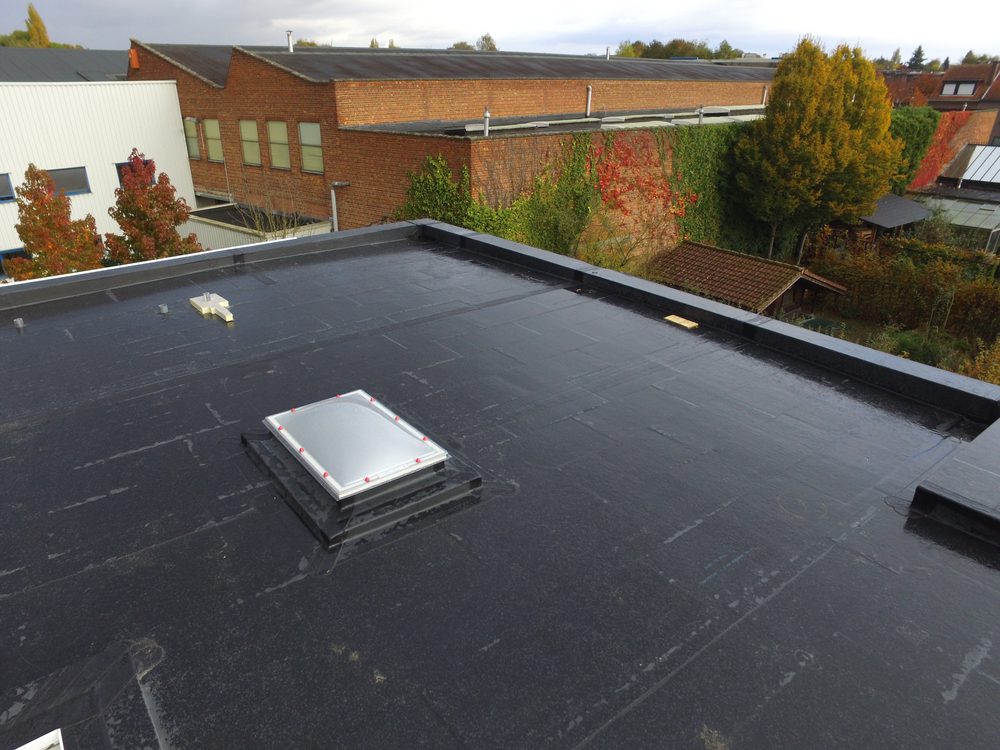 A commercial flat roof with EPDM material on it.