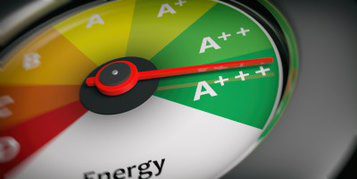 Energy efficiency illustrated on a car speedometer, pointing to A+++.