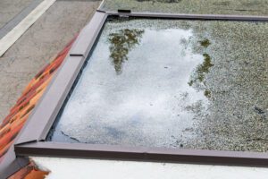 Ponding water on the corner of a flat roof.