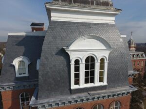 close-up of a historic roof