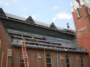 historic roof prepped for repairs