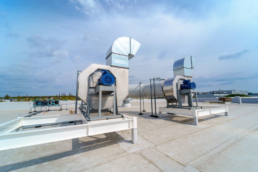 HVAC machinery on top of a commercial roof