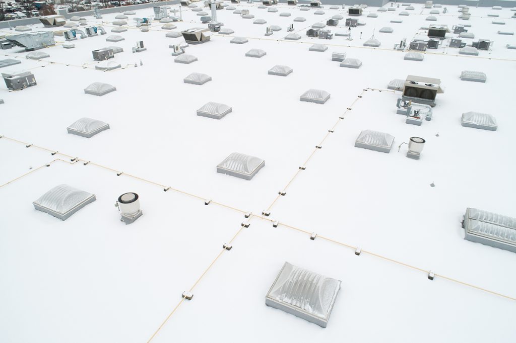 A drone’s-eye view of a PVC roof